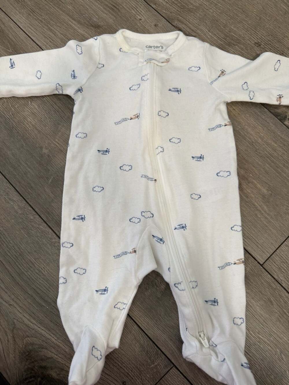 Carter's Just  Baby Boy Airplane Cloud Print Zip-Up Sleep & Play Footie 3M